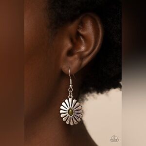 Paparazzi Silver and Green Floral Earrings